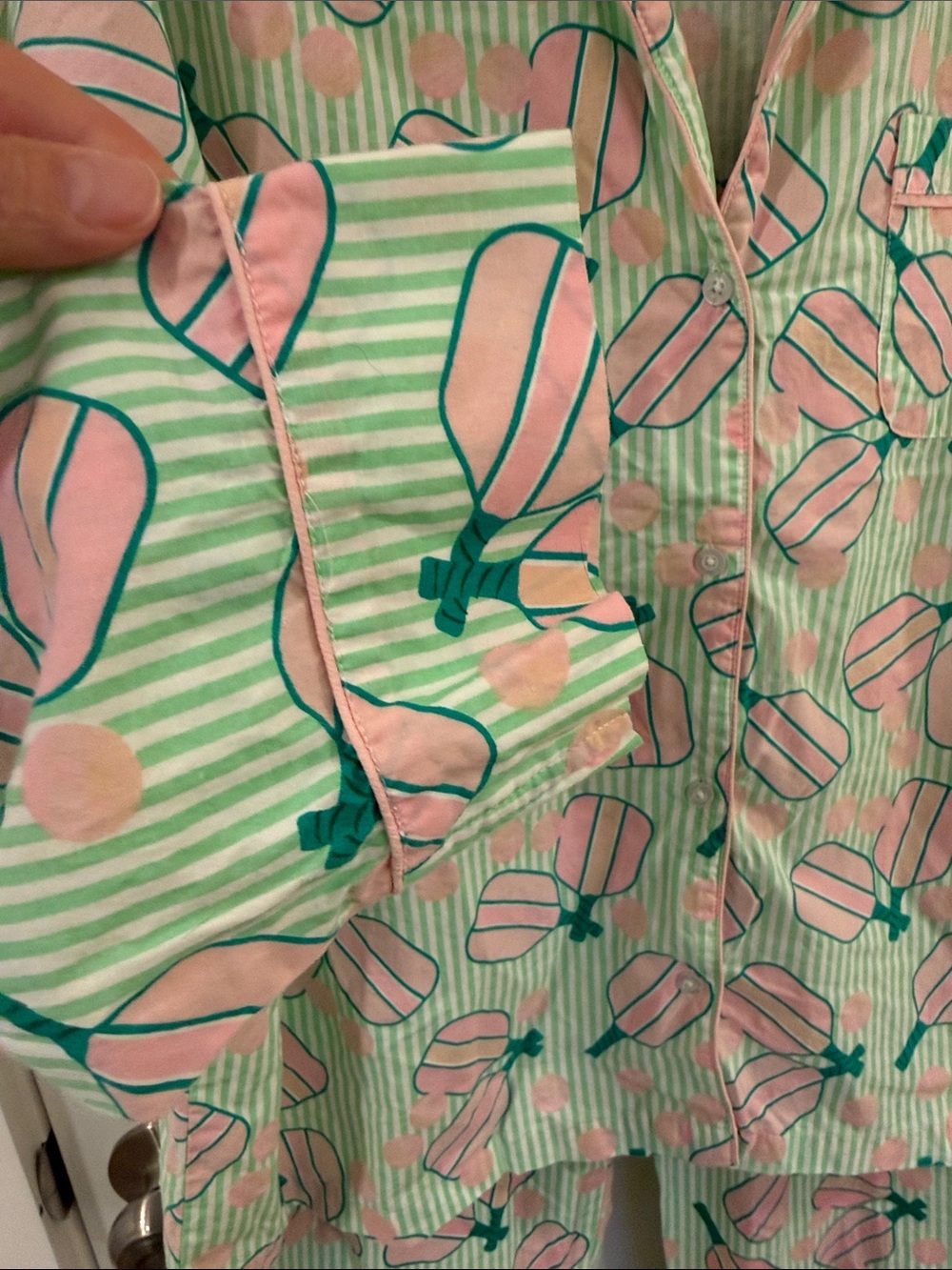 8 Oak Lane Striped Green & Pink Pickleball Printed Pajama Set - Picture 4 of 7